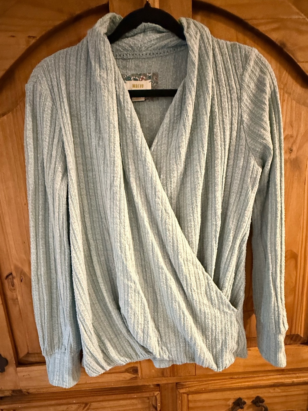 Maeve Floral-Trim Light Blue Knit Top